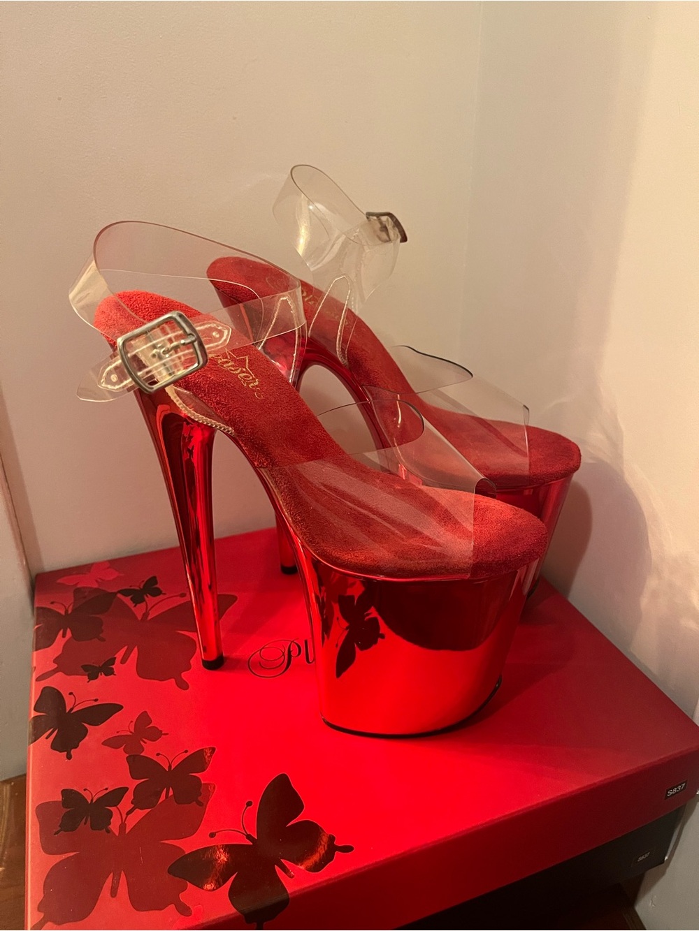 Pleasers Red Chrome 8 Inch Platform Heels